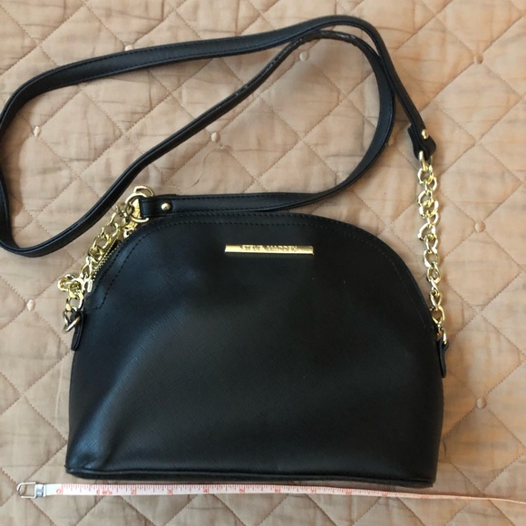 Steve Madden 48" crossbody shoulder strap Chain & leather Black zipper closure - Picture 1 of 6